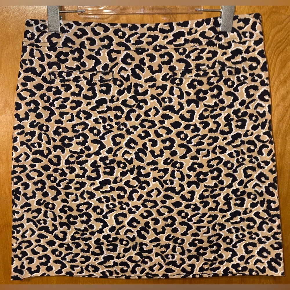 Talbots brown/navy leopard animal print a-line skirt Size 10P Petite pockets